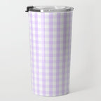 Chalky Pale Lilac Pastel and White Gingham Check Plaid Travel Mug Gallery Image 3