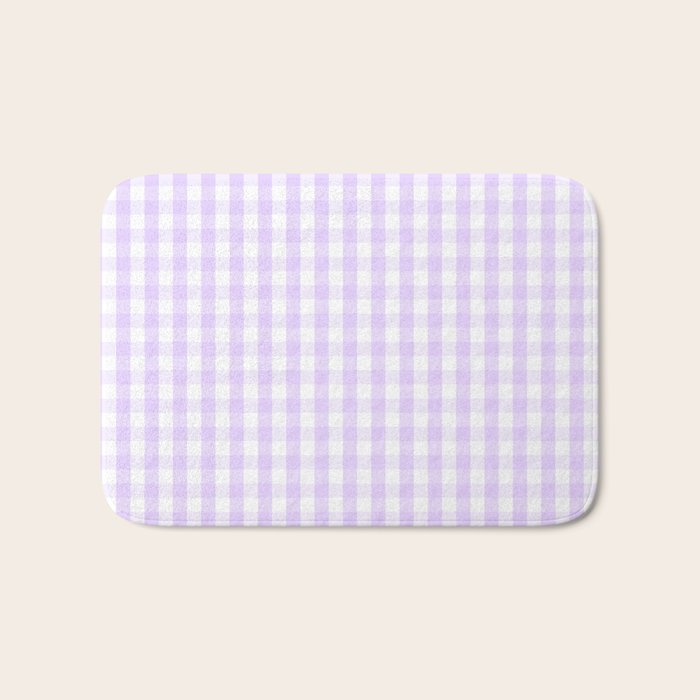 Chalky Pale Lilac Pastel and White Gingham Check Plaid Bath Mat Gallery Image 1