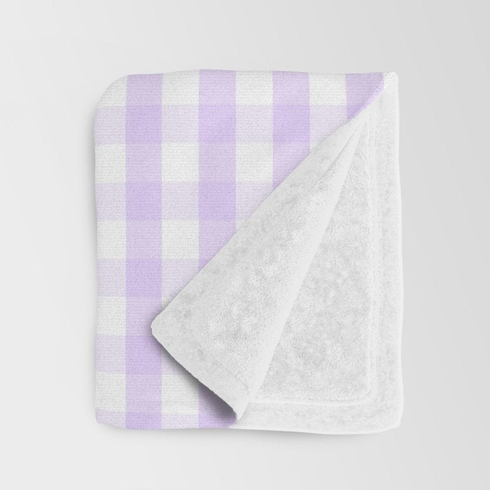 Chalky Pale Lilac Pastel and White Gingham Check Plaid Throw Blanket Gallery Image 3