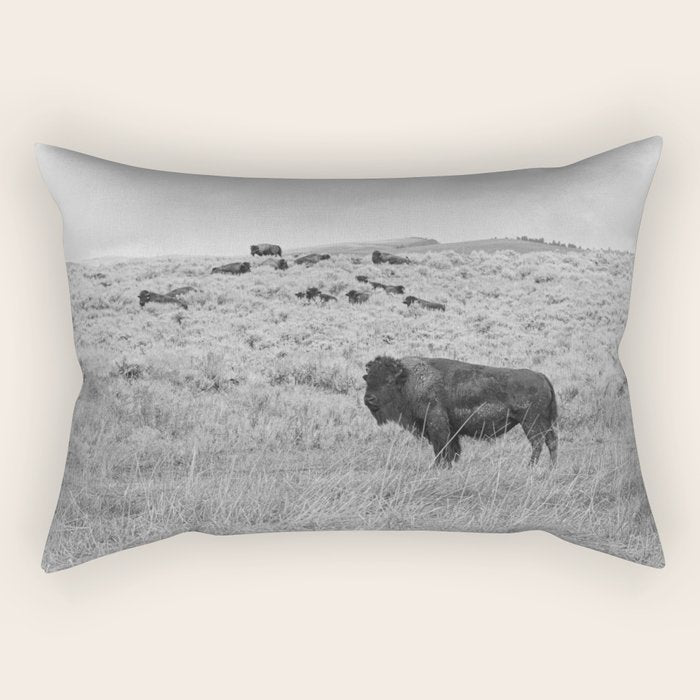 Montana Buffalo Bison | Black and White Montana Photography Rectangular Pillow Gallery Image 2