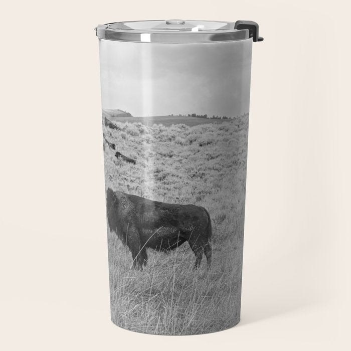 Montana Buffalo Bison | Black and White Montana Photography Travel Mug Gallery Image 2