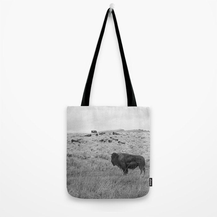 Montana Buffalo Bison | Black and White Montana Photography Tote Bag Gallery Image 2