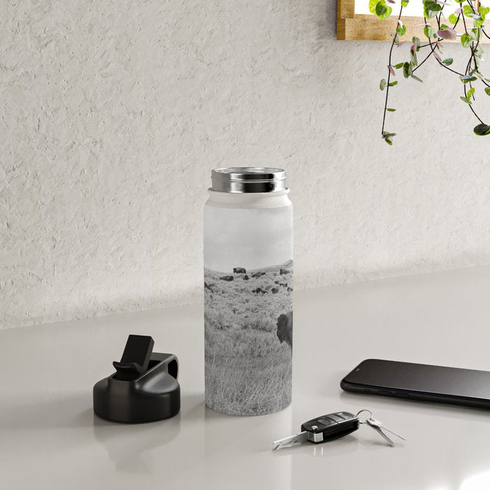 Montana Buffalo Bison | Black and White Montana Photography Water Bottle Gallery Image 4