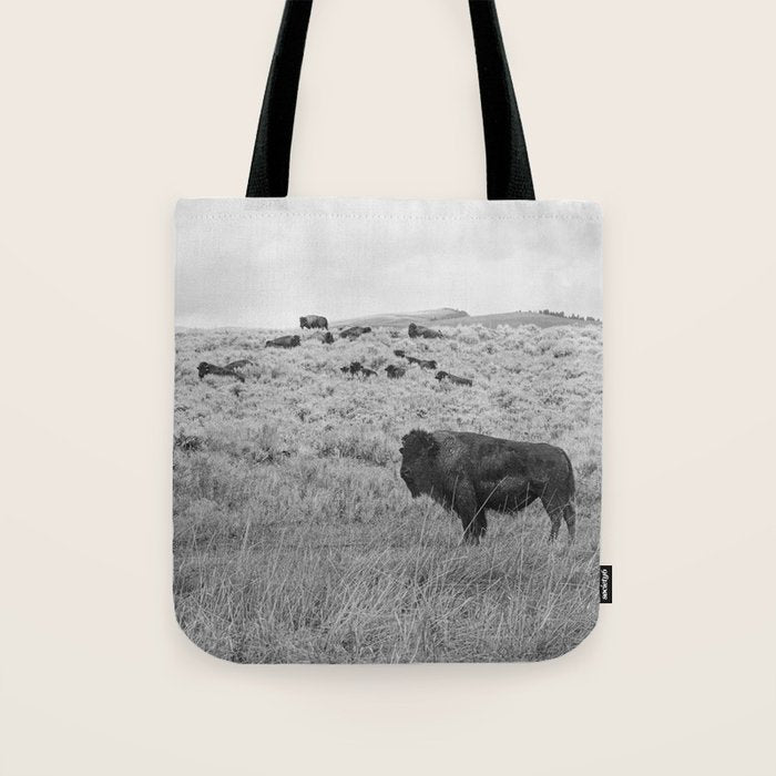 Montana Buffalo Bison | Black and White Montana Photography Tote Bag Gallery Image 1