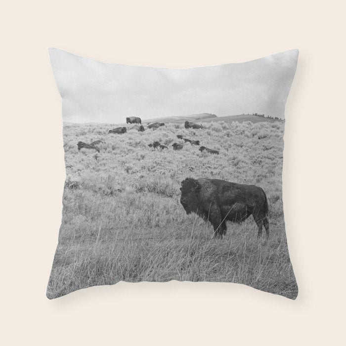 Montana Buffalo Bison | Black and White Montana Photography Throw Pillow Gallery Image 6
