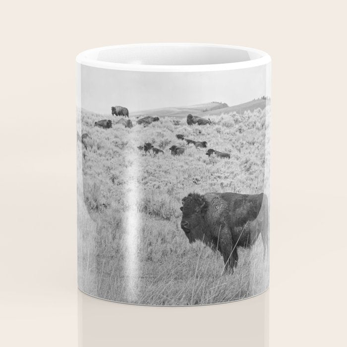 Montana Buffalo Bison | Black and White Montana Photography Coffee Mug Gallery Image 4
