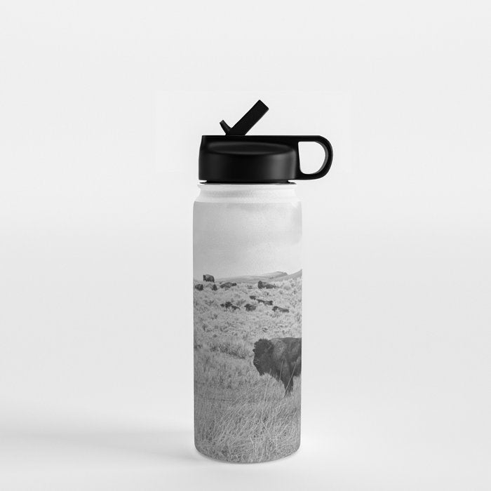 Montana Buffalo Bison | Black and White Montana Photography Water Bottle Gallery Image 1