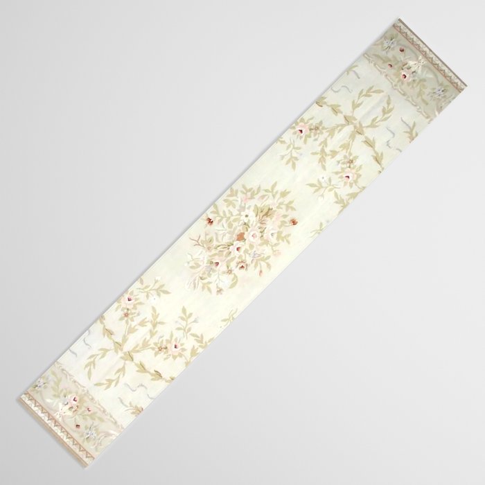 Antique French Aubusson Carpet Cream Rose Sage Floral Table Runner Gallery Image 3