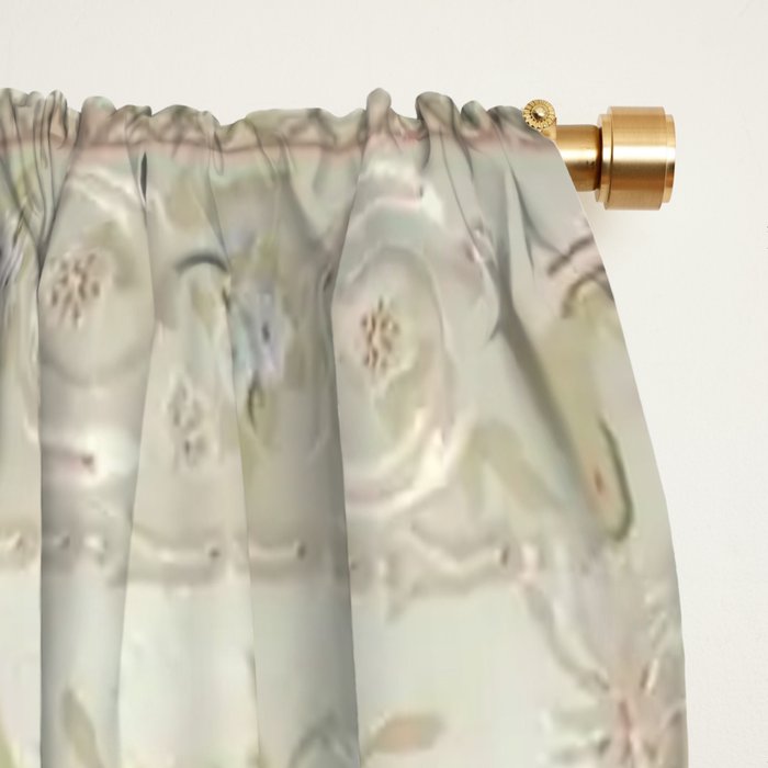 Antique French Aubusson Carpet Cream Rose Sage Floral Window Curtain Gallery Image 2