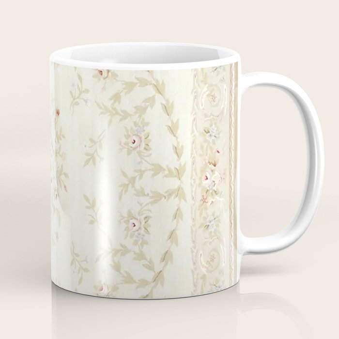 Antique French Aubusson Carpet Cream Rose Sage Floral Coffee Mug Gallery Image 1