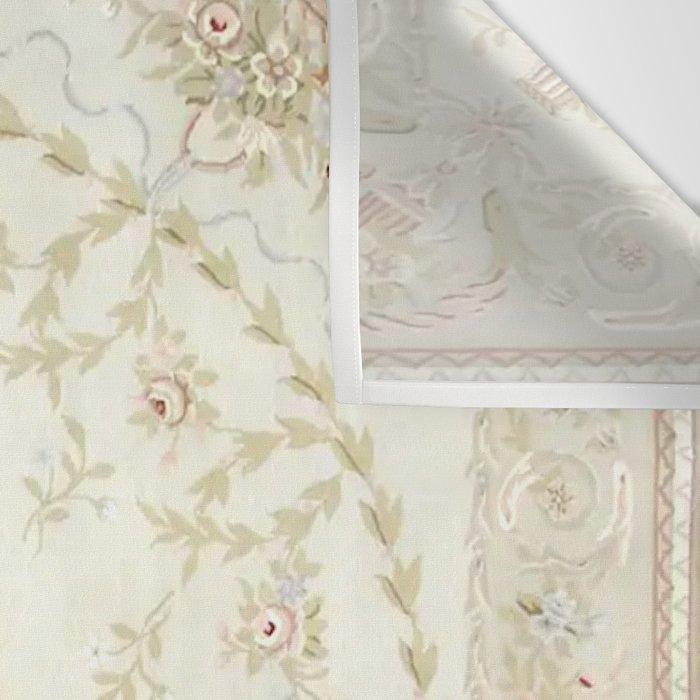 Antique French Aubusson Carpet Cream Rose Sage Floral Wall Tapestry Gallery Image 3