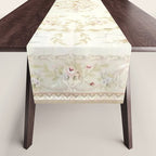 Antique French Aubusson Carpet Cream Rose Sage Floral Table Runner Gallery Image 1