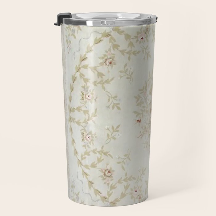 Antique French Aubusson Carpet Cream Rose Sage Floral Travel Mug Gallery Image 3