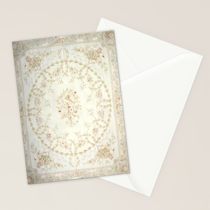 Antique French Aubusson Carpet Cream Rose Sage Floral Stationery Card Gallery Image 2