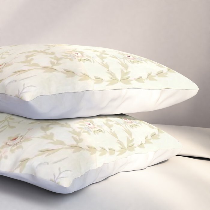 Antique French Aubusson Carpet Cream Rose Sage Floral Pillow Sham Gallery Image 3