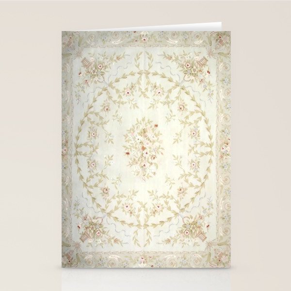 Antique French Aubusson Carpet Cream Rose Sage Floral Stationery Card Gallery Image 1