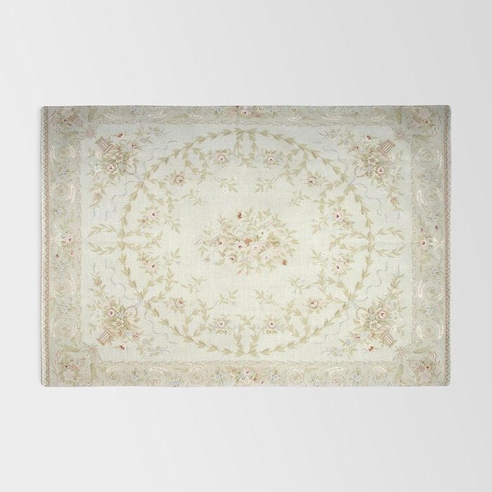 Antique French Aubusson Carpet Cream Rose Sage Floral Rug Gallery Image 2
