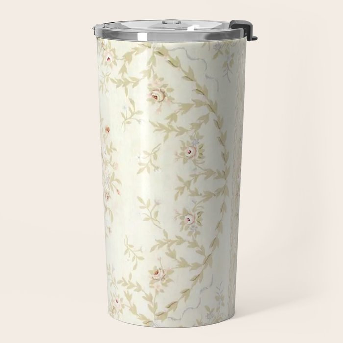 Antique French Aubusson Carpet Cream Rose Sage Floral Travel Mug Gallery Image 2