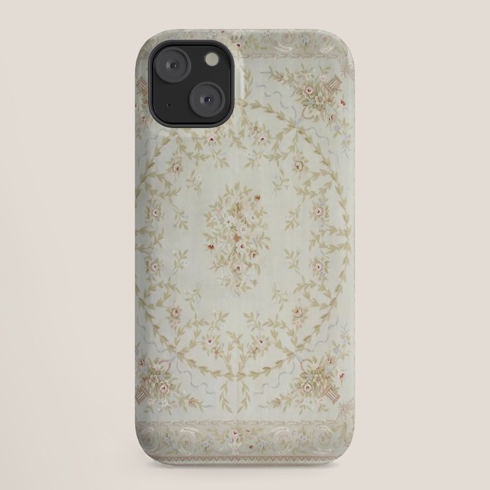 Antique French Aubusson Carpet Cream Rose Sage Floral iPhone Case Gallery Image 18