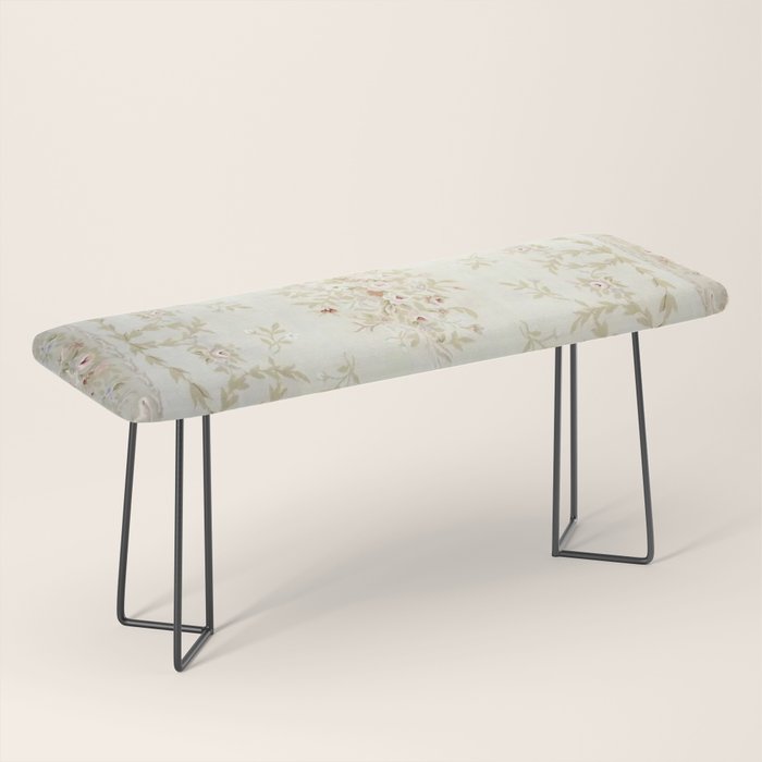 Antique French Aubusson Carpet Cream Rose Sage Floral Bench Gallery Image 1