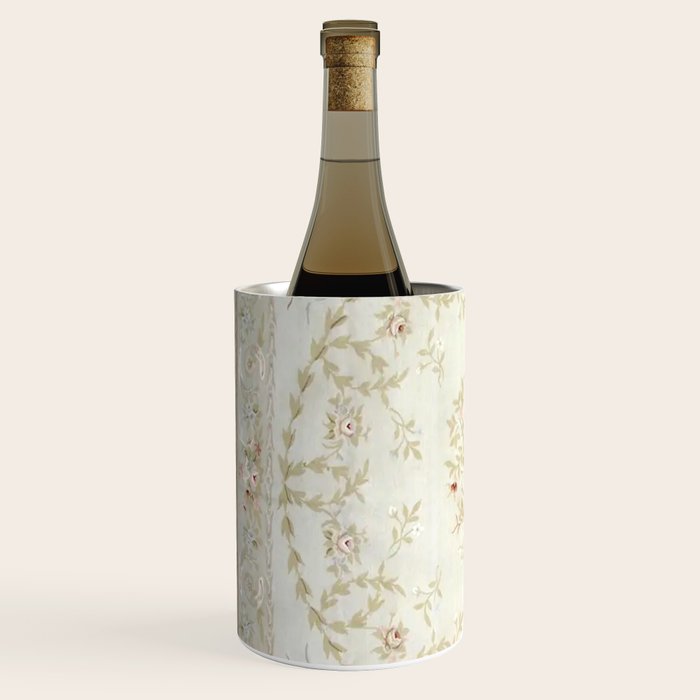 Antique French Aubusson Carpet Cream Rose Sage Floral Wine Chiller Gallery Image 2