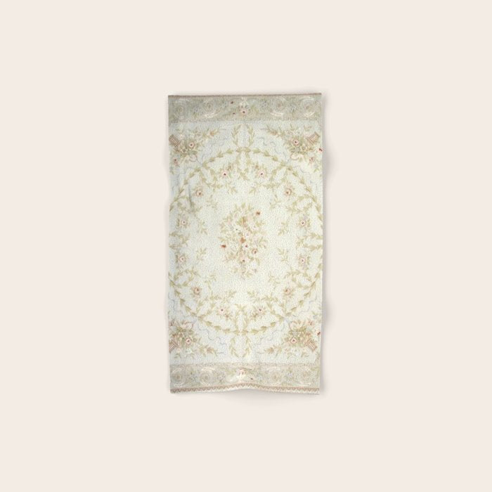 Antique French Aubusson Carpet Cream Rose Sage Floral Bath Towel Gallery Image 1