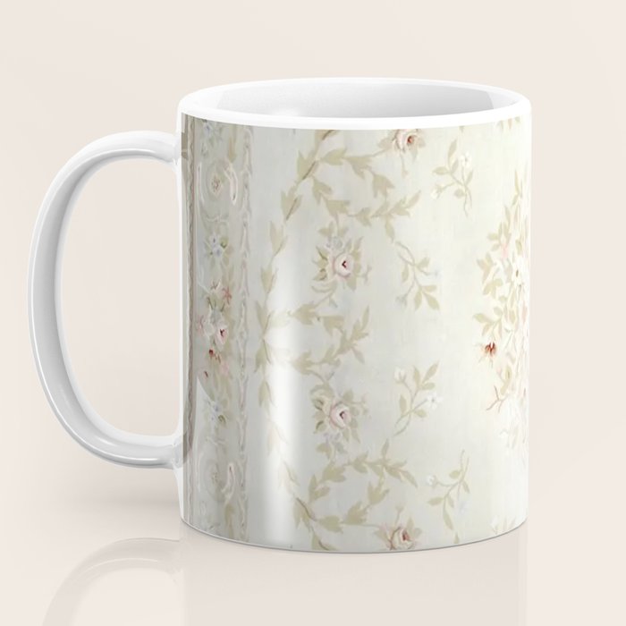 Antique French Aubusson Carpet Cream Rose Sage Floral Coffee Mug Gallery Image 3