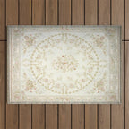 Antique French Aubusson Carpet Cream Rose Sage Floral Outdoor Rug Gallery Image 1