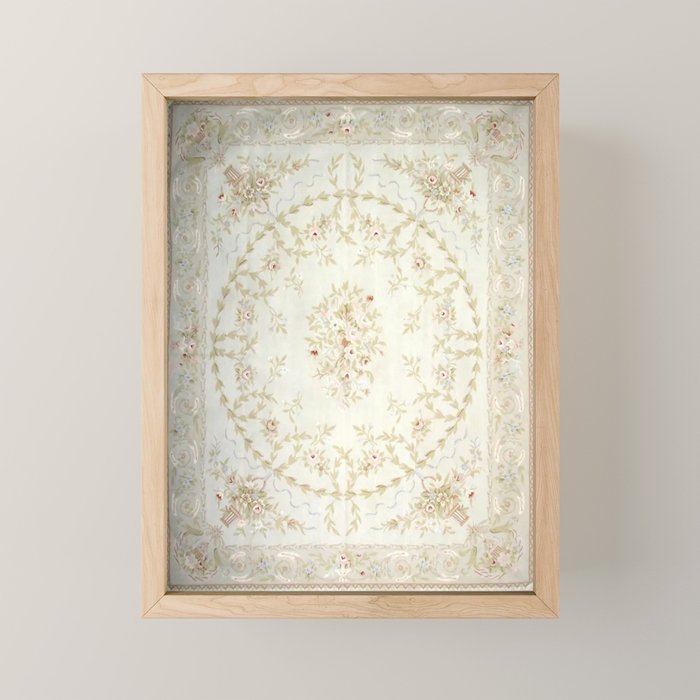 Antique French Aubusson Carpet Cream Rose Sage Floral Mini Art Print Gallery Image 1