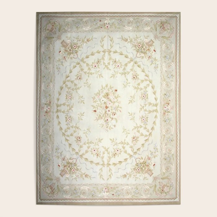 Antique French Aubusson Carpet Cream Rose Sage Floral Poster Gallery Image 4