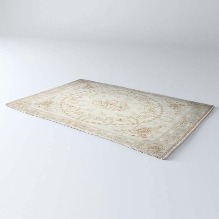 Antique French Aubusson Carpet Cream Rose Sage Floral Rug Gallery Image 3