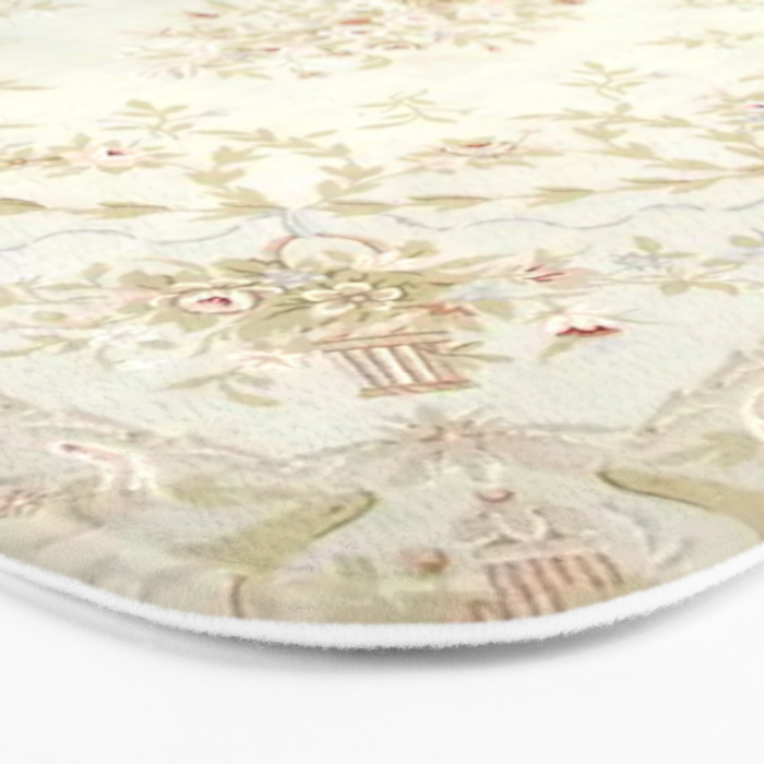 Antique French Aubusson Carpet Cream Rose Sage Floral Bath Mat Gallery Image 3