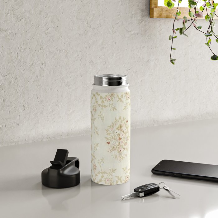 Antique French Aubusson Carpet Cream Rose Sage Floral Water Bottle Gallery Image 4