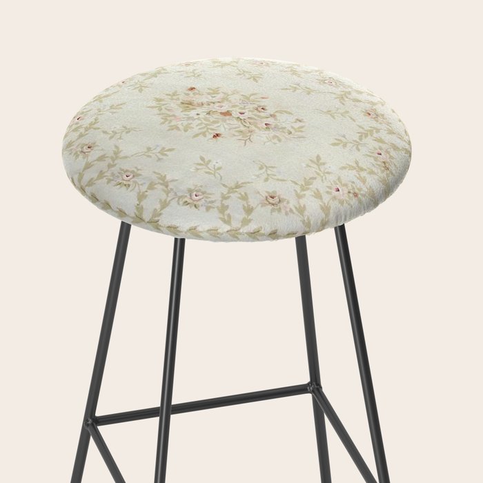 Antique French Aubusson Carpet Cream Rose Sage Floral Stool Gallery Image 2