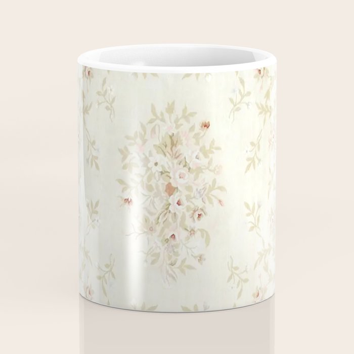 Antique French Aubusson Carpet Cream Rose Sage Floral Coffee Mug Gallery Image 4