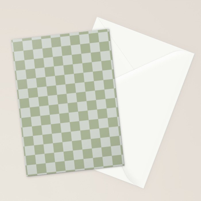 Checkerboard Check Checkered Pattern in Sage Green Stationery Card Gallery Image 2