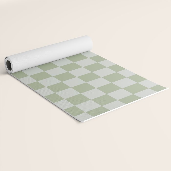 Checkerboard Check Checkered Pattern in Sage Green Yoga Mat Gallery Image 2