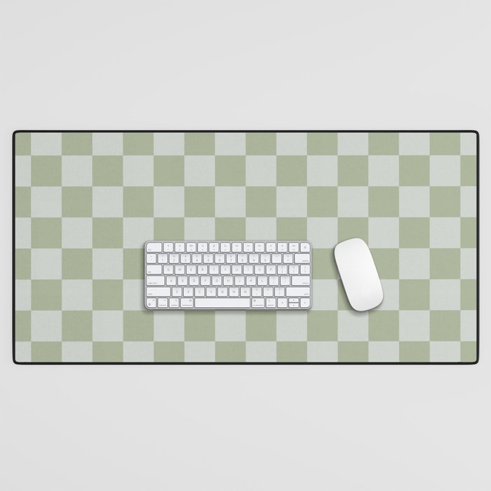 Checkerboard Check Checkered Pattern in Sage Green Desk Mat Gallery Image 1