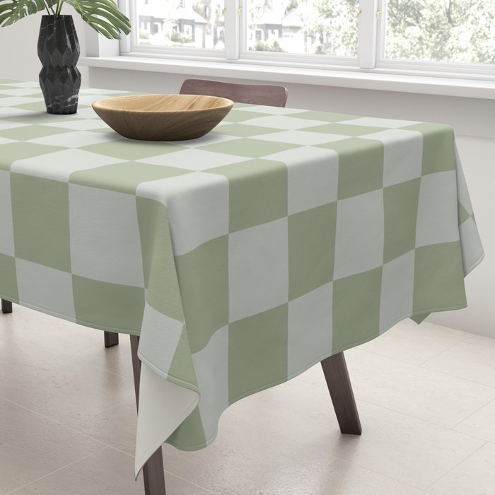 Checkerboard Check Checkered Pattern in Sage Green Tablecloth Gallery Image 3