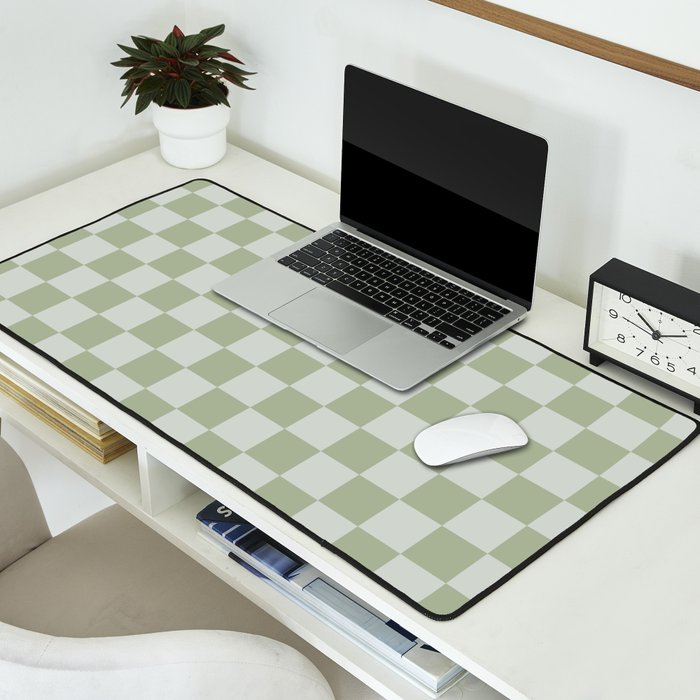 Checkerboard Check Checkered Pattern in Sage Green Desk Mat Gallery Image 2