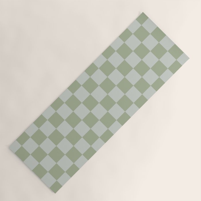 Checkerboard Check Checkered Pattern in Sage Green Yoga Mat Gallery Image 1