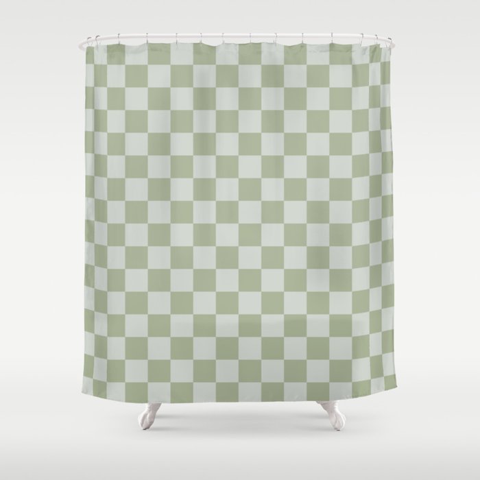 Checkerboard Check Checkered Pattern in Sage Green Shower Curtain Gallery Image 1