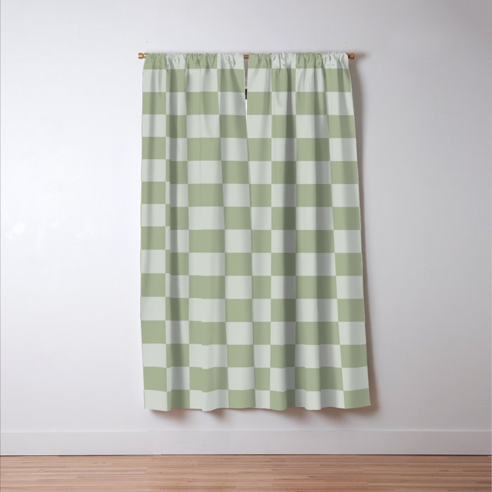 Checkerboard Check Checkered Pattern in Sage Green Window Curtain Gallery Image 3