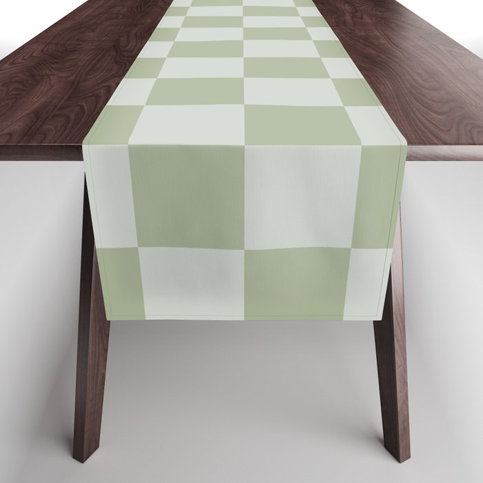 Checkerboard Check Checkered Pattern in Sage Green Table Runner Gallery Image 1