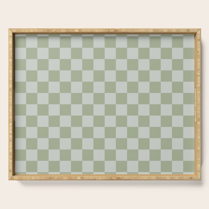 Checkerboard Check Checkered Pattern in Sage Green Serving Tray Gallery Image 1
