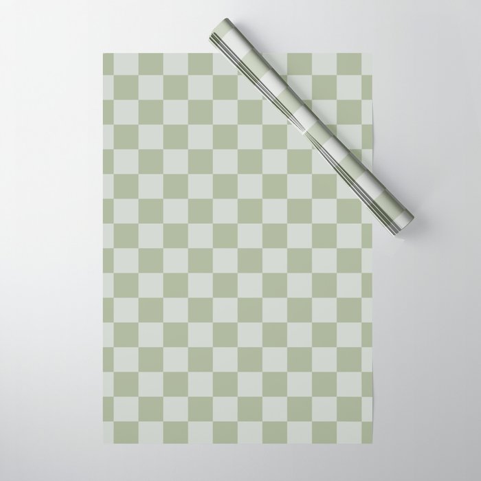 Checkerboard Check Checkered Pattern in Sage Green Wrapping Paper Gallery Image 1