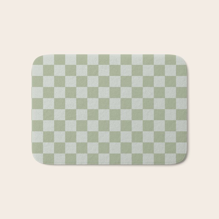 Checkerboard Check Checkered Pattern in Sage Green Bath Mat Gallery Image 1