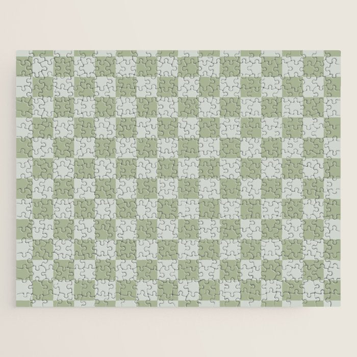 Checkerboard Check Checkered Pattern in Sage Green Jigsaw Puzzle Gallery Image 1