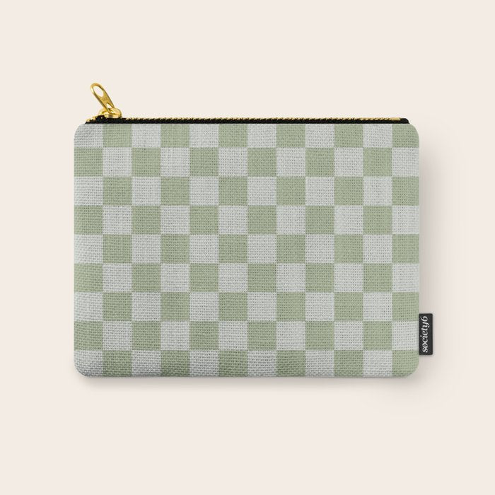 Checkerboard Check Checkered Pattern in Sage Green Carry All Pouch Gallery Image 1