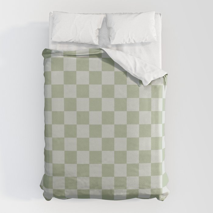 Checkerboard Check Checkered Pattern in Sage Green Duvet Cover Gallery Image 6